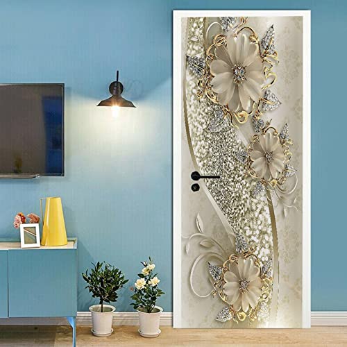 Poster de porte 3D fleurs dorées art moderne de qualité supérieure