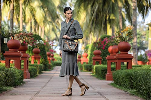 Myra Bag Tedious Upcycled Canvas & Cowhide Small Crossbody Bag S-1447 Gray2