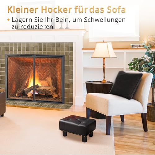 LUE BONA Fußhocker - Fusshocker Gepolstert für Sessel Schreibtisch Wohnzimmer Schlafzimmer und Schlafsaal - Ottoman, Kunstleder, Schwarz – Ansicht 5