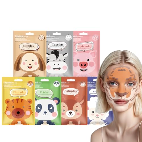Animal Face Mask for Kids 7pcs - Sheet Face Masks Set - Spa Party Facial Mask Skincare Set - Moisturizing, Brighten, Soothe - Sheet Mask for Teenage Girls - Face Masks Skincare for All Skin Types