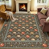 GarveeHome Floral Living Room Rugs, Washable 5x7 Area Rug Vintage Large Soft Boho Non-Slip Carpet Indoor Floor Stain Resistant Carpets for Bedroom Dining Room Farmhouse Nursery, Brown