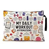 My Daily Workout Affirmations Bolsa de cosméticos divertida fitness, bolsa de armazenamento de artigos de higiene pessoal de lona, bolsa de maquiagem com zíper, kit de sobrevivência de academia para