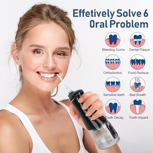 Image of Water Dental flosser for Teeth Cleaning - Rechargeable Cordless Oral Irrigator 4 Modes 6 Tips IPX 7 Waterproof Portable Teeth Cleaner Pick for Home Trave