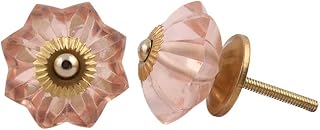 Indian Shelf 6 Piece Marigold Flower Pink Glass Drawer Knobs for Kitchen Cabinet Knobs Door Decorative Dresser Pulls Luxury Opulence