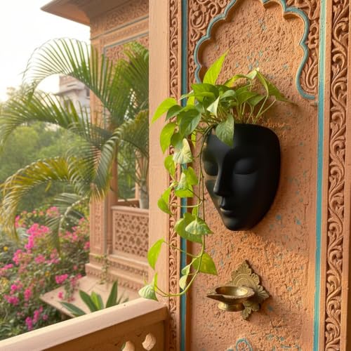 Image of Ceramic Lady Face Wall Hanging Planter (7 Inches, Black) | Abstract Face Vase for Indoor Plants | Succulent Planter for Living Room, Balcony & Office Decor | Aesthetic Home Decor Gift