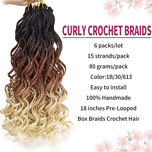 Goddess Curly Box Braids Crochet Braids Hair 3S Wavy Box Braided Hair Extension Synthetic Kanekalon Fiber Braiding Hair (18Inch, 1B/30/613) #TOP2