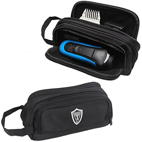 Damero Travel Organizer, Men Grooming Storage Bag with Two Compartments for Electronic Shaver, Hair Clipper, Beard Trimmer and Attachment, Roomy, Lightweight and Portable, Black Cover