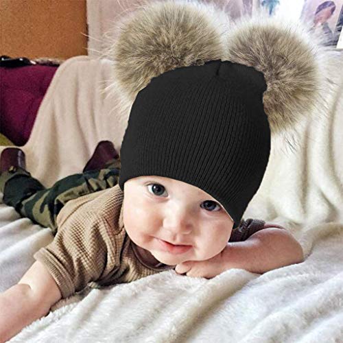 Springcmy Newborn Baby Infant Winter Warm Knit Hat Doube Pom Poms Beanie Photography Fur Ski Cap for Boys Girls3