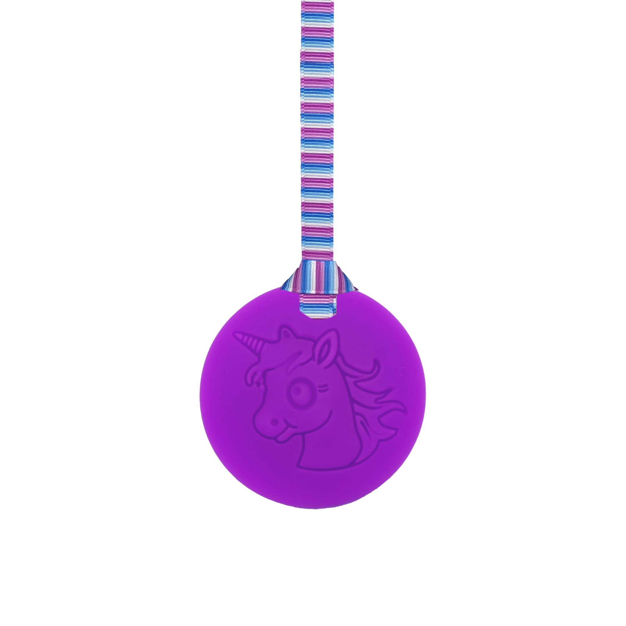 Sensory Chew Necklace with Lanyard - Purple - Unicorn Chew for Kids with Autism, Anxiety & ADHD – 100% Food Grade Silicone - Sensory Oojamabobs (8 Designs Available) (Purple Stripes, 54cm Lanyard)