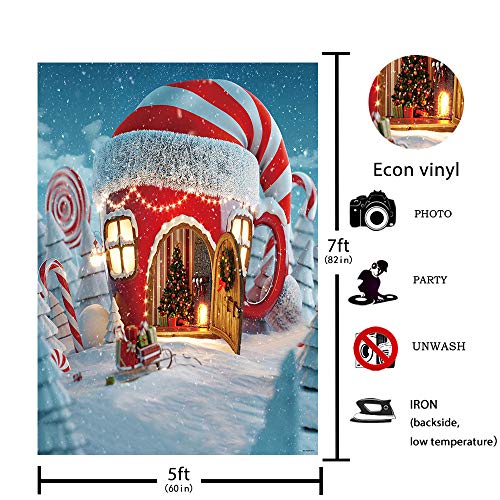 Allenjoy 150 x 210 cm Weihnachten Candy Cup Haus Fotografie Hintergrund Schnee Kiefer Rote und weiße Streifen Christmas… – Bild 4