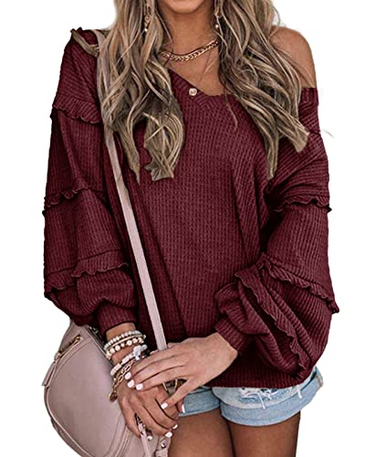 BTFBM Women’s V Neck Long Sleeve Blouse Loose...