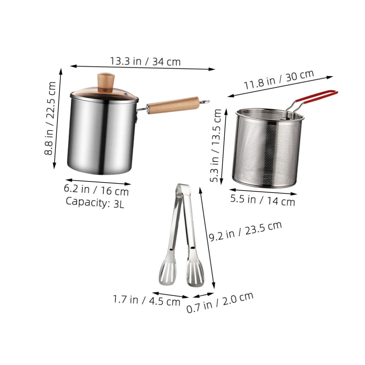 Cabilock Stainless Steel Deep Fryer Basket Fryer Strainer for Pot Metal Fry Basket Frying Pot Family Size