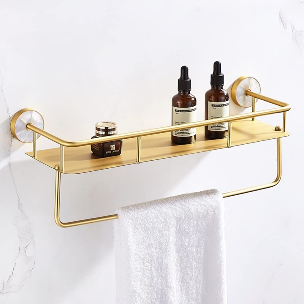 Ruiseawing Shower Organizer Shower Caddy Floating Shelves Light Luxury Golden Towel Rack All Copper Wall Hanging Bathroom Organizer