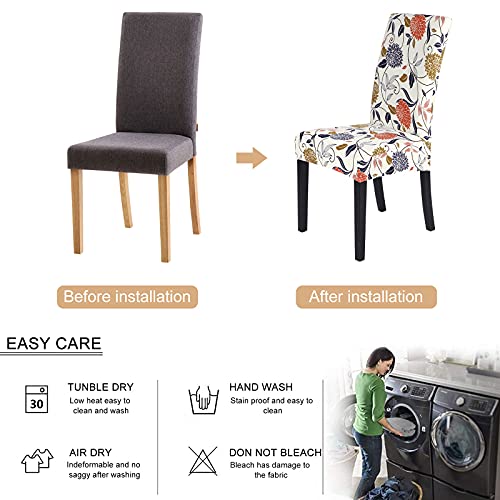 Image of SearchI Dining Room Chair Covers Slipcovers Set of 4, Spandex Super Fit Stretch Removable Washable Kitchen Parsons Chair Covers Protector for Dining Room,Hotel,Ceremony(Flower Pattern7)