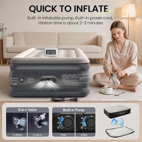 Image of OlarHike Twin Air Mattress with Built in Pump, 18 inch H Inflatable Bed, 400lb