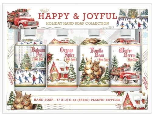 Holiday Hand Soap Collection – Balsam Fir, Orange Spice, Vanilla Bean &amp; Winter Berry – 21.5 fl oz Each, Festive Gentle Hand Wash with Essential Oils