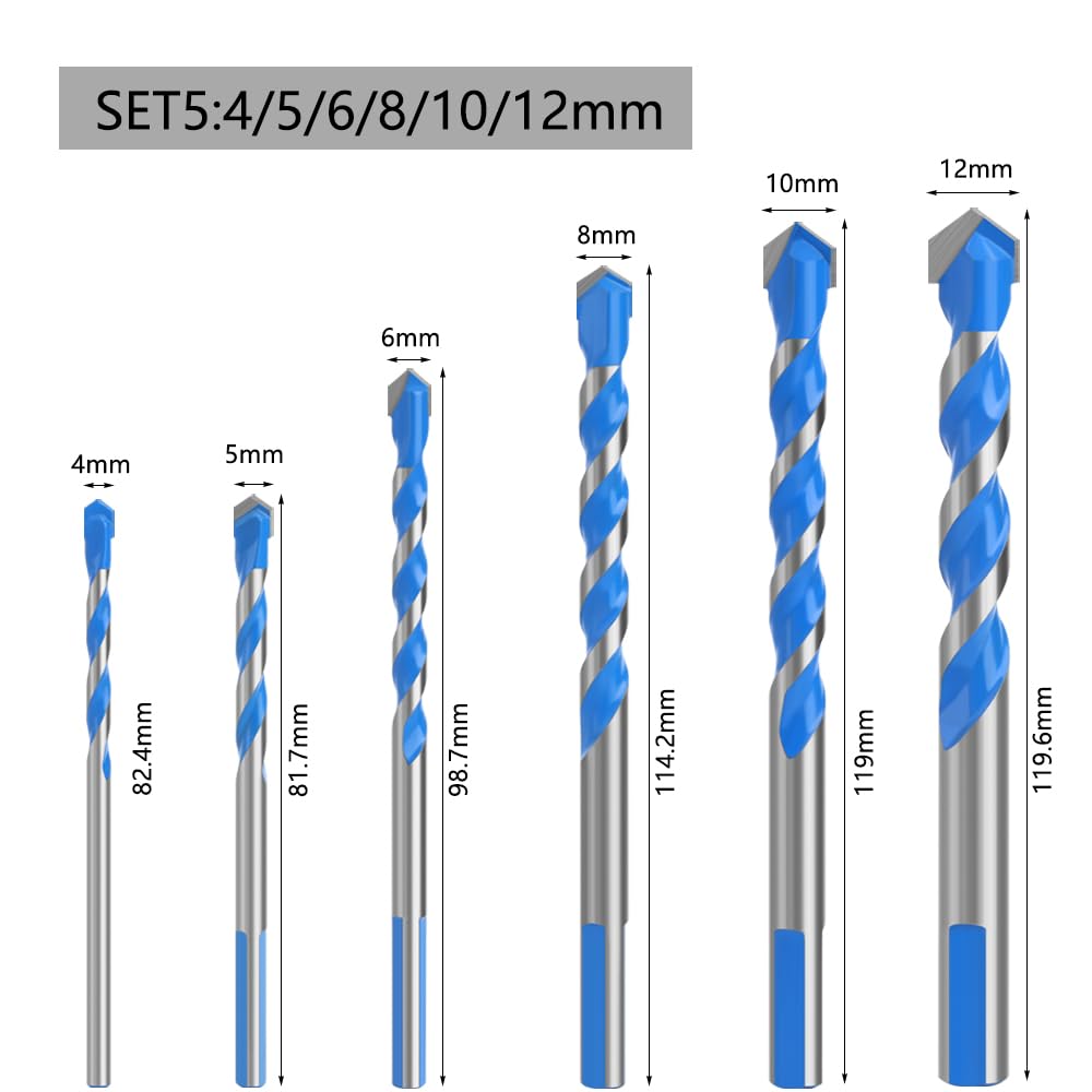 5/6/7/8 Uds 3 4 5 6 8 10 12mm broca de vidrio multifuncional brocas triangulares baldosas cerámica hormigón ladrillo Metal acero inoxidable madera(6pcs set 2)