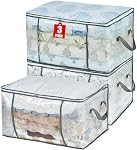 MKOKYD 80L Clear Large Storage Bag, Clothes Storage Containers for Organizing Closet, Bedroom, Underbed, Comforters, Clothing, Blankets, Pillow, Foldable Organizer with Sturdy Handle and Zippers (3)