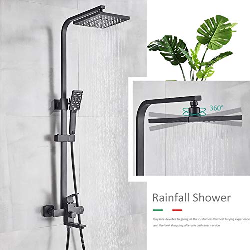 Robinet de douche noir mat complet avec colonne exposée et pommeau carré 8 pouces