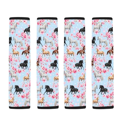 Image of AFPANQZ Horse Cherry Blossoms 2 Pack Car Seat Belt Pads Covers Harness Universal Fit Cute Safety Seatbelt Comfortable Pads Cushion for Adults Kids Non-Slip Shoulder Straps