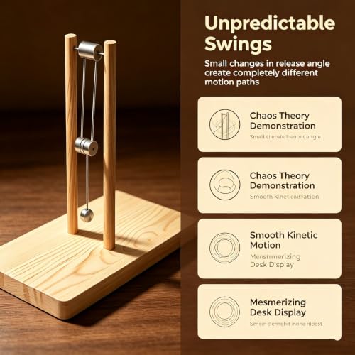COYEUX Wooden Chaotic Double Pendulum Decoration, Kinetic Energy Model for Desk Ornament, DIY Physics Demonstration, Triple Weighted Link Structur, for Physics Enthusiasts Science Kits - Image 3