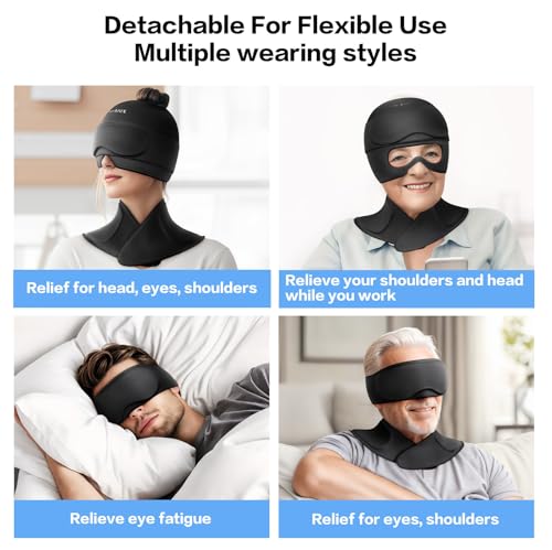 Image of 3 in 1 Migraine Relief Cap Neck Ice Pack Wrap Gel and Ice Eye Masks, Detachable Ice Caps with Eyes Masks, Hot and Cold Therapy for Relief of Headaches, Stiff Neck and Eye Fatigue