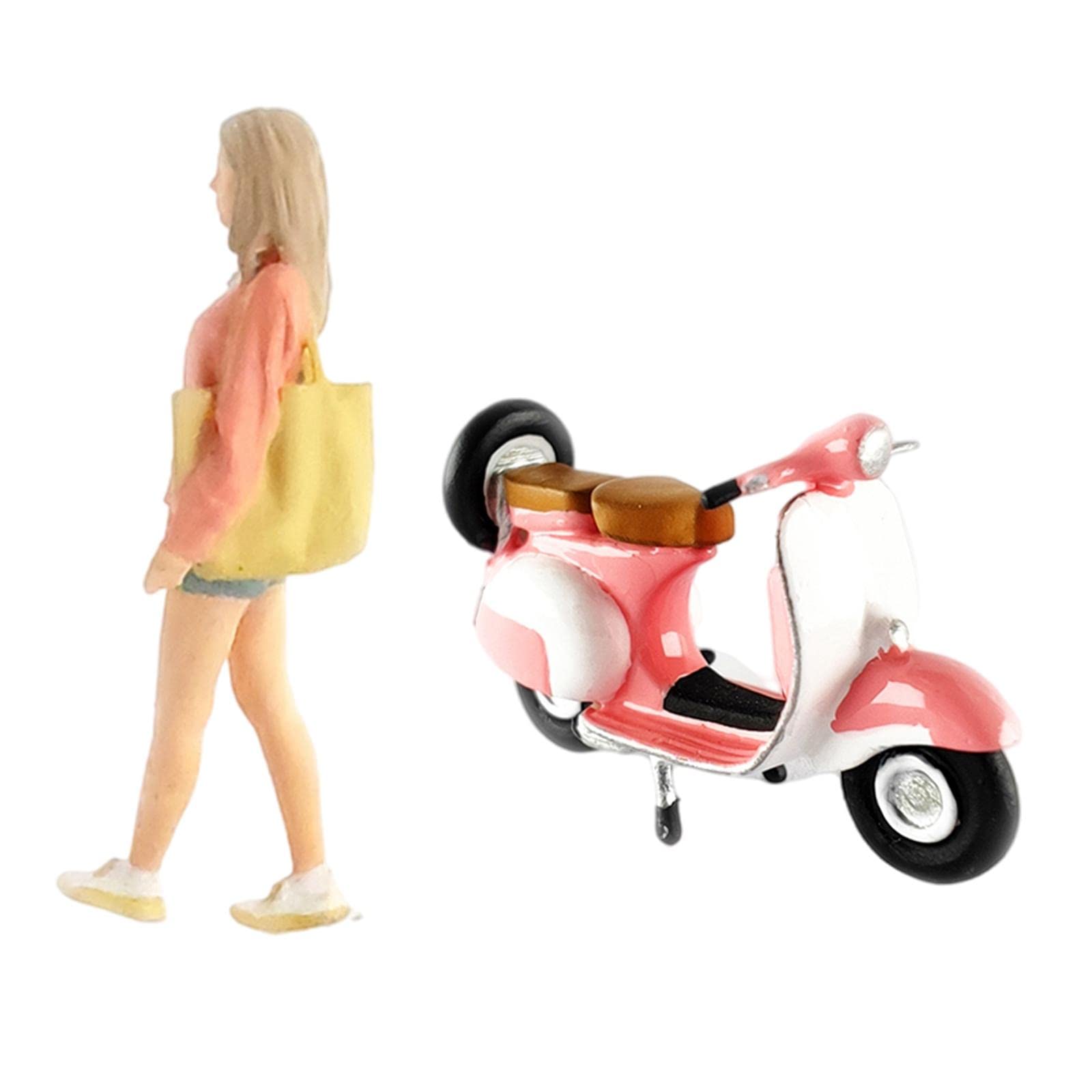 Hand Painted 1/64 Figures Girl Motorcycle Train Railway Layout S Scale Pink-image-18