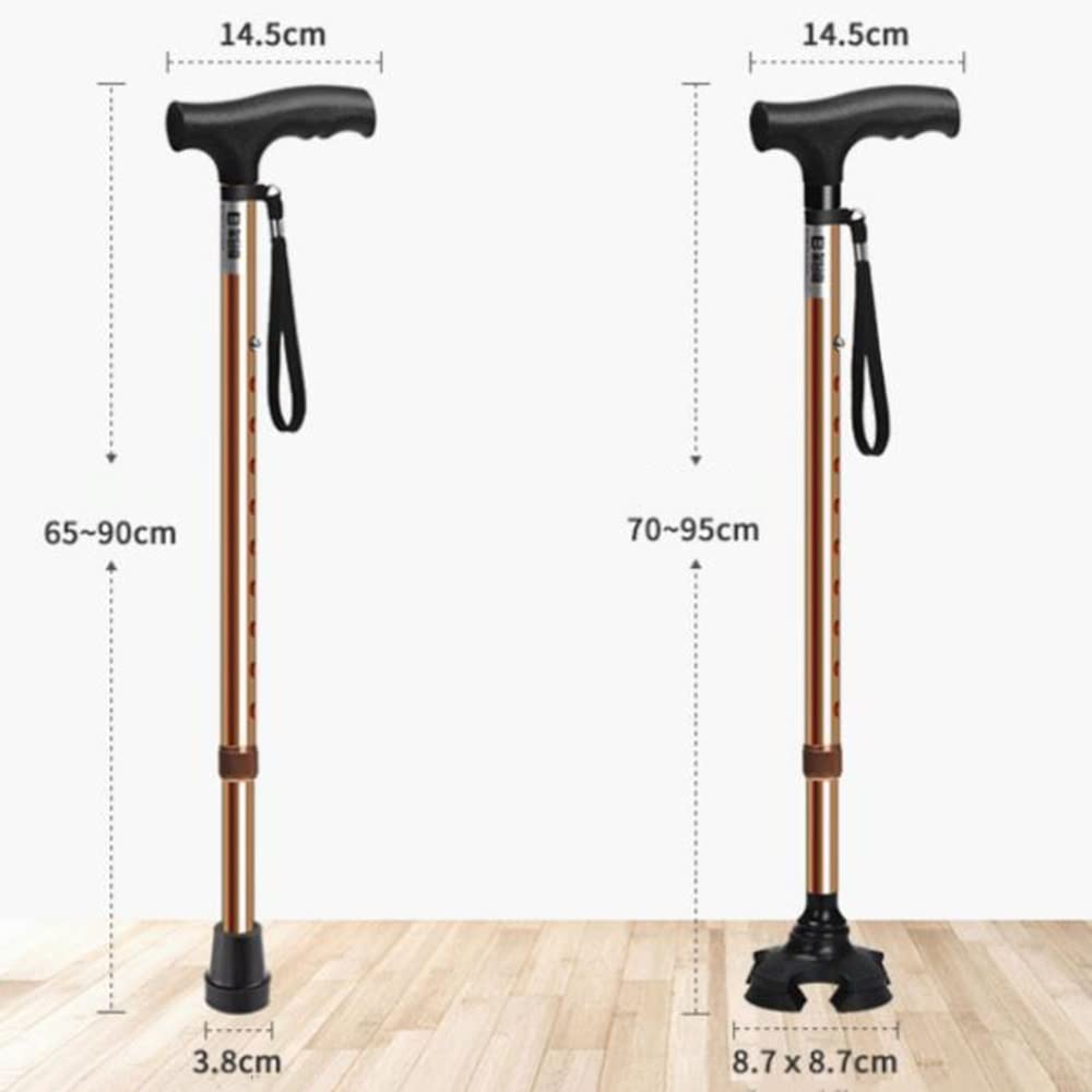 KADEUX Mayores Bastones para Caminar, Bastones De Aleación De Aluminio Ligero, Bastón Altura Ajustable 10 Niveles, Muletas con Pies Cuatro Pivotante, Seguridad (Color : Black)