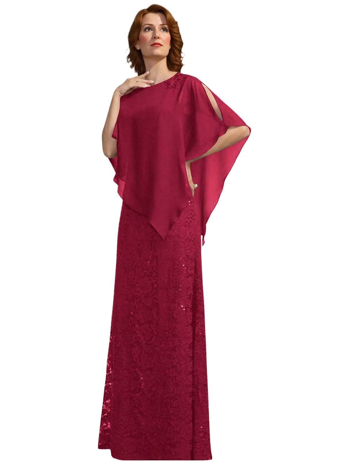 Womens Mother of The Bride Dresses for Wedding Sequin Laces Beaded Capelet Chiffon Long Formal Evening Party Gowns