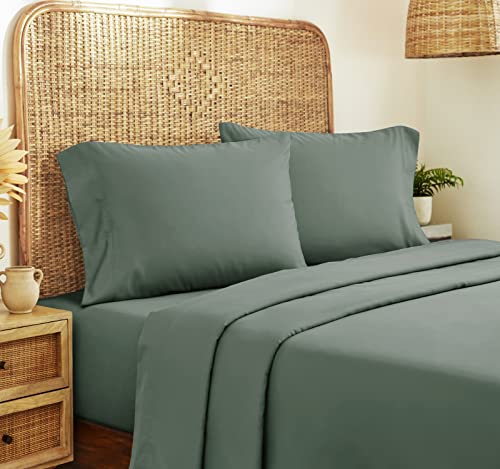 California Design Den - 5 Star Luxury Sheets for Queen Bed 100% Cotton Sheets, 600 Thread Count, Deep Pocket, Snug Fit, Soft & Crisp White Sheets Set, Sateen Weave, 4 Pc Sheet Set (Queen, Sage Green)