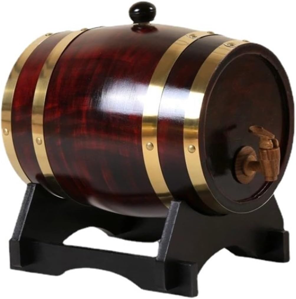 Oak Barrel Household Wooden Red Wine Barrel Inner Tank Wine Barrel Barbecue Draft Beer Barrel Wine Storage Wooden Barrel(Dark khaki)