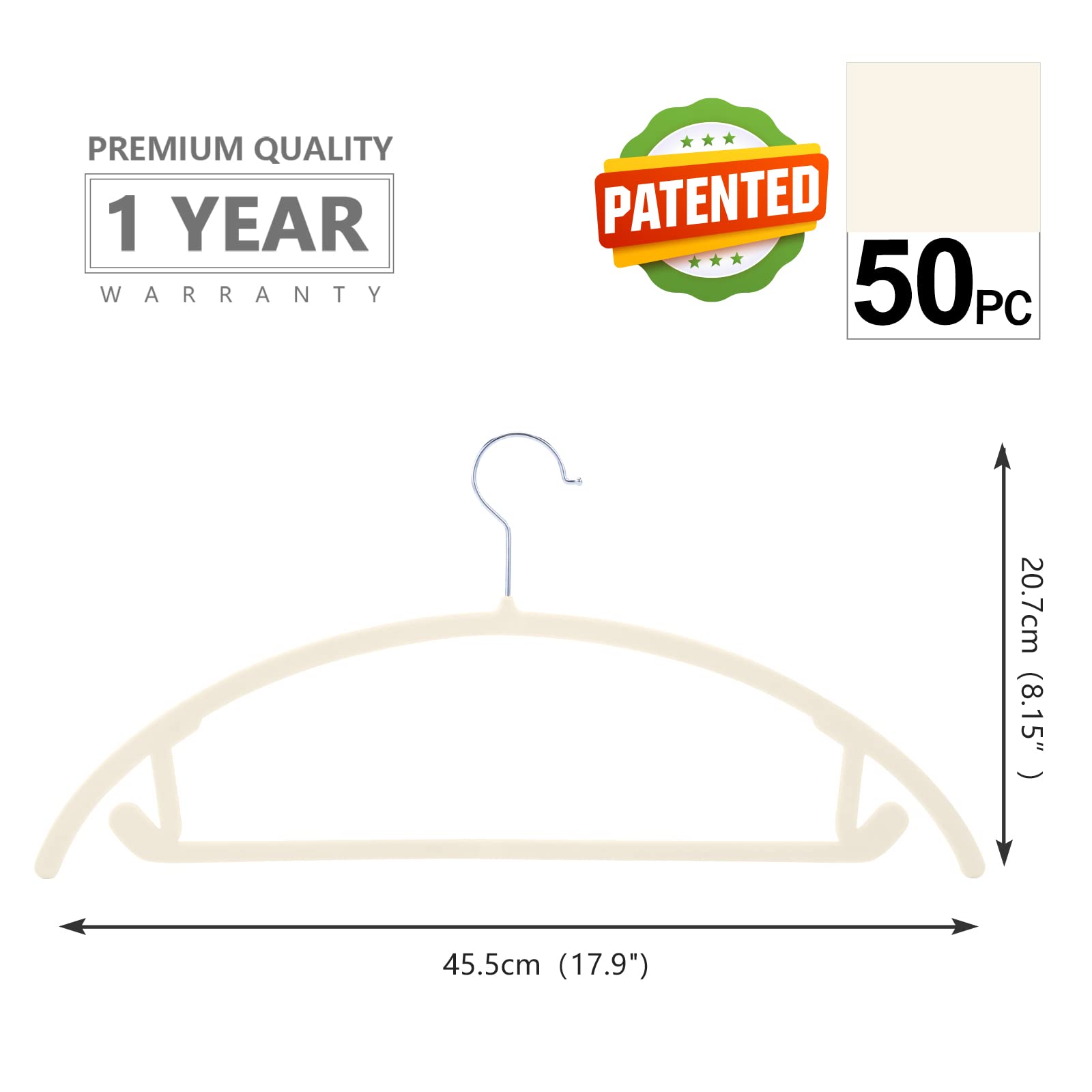 MIZGI Perchas de terciopelo premium (50 unidades) resistentes, antideslizantes, sin hombro, perchas de cromo, ganchos de ahorro de espacio, perchas redondeadas para abrigos, suéteres, chaquetas,