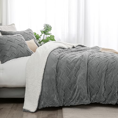 Image of BEDELITE Fluffy Sherpa Twin Comforter Set,Grey
