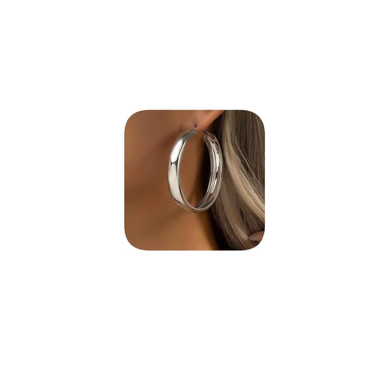 60mm - Classic Chunky Hoop Earrings, Large Statement Hoops, Gold and Silver Options, Lightweight Fashion Jewelry for Women