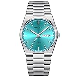 SMelody Men's Quartz Watch, Silver Stainless Steel Band, Turquoise Dial, Day-Date Display (Ice-Blue)