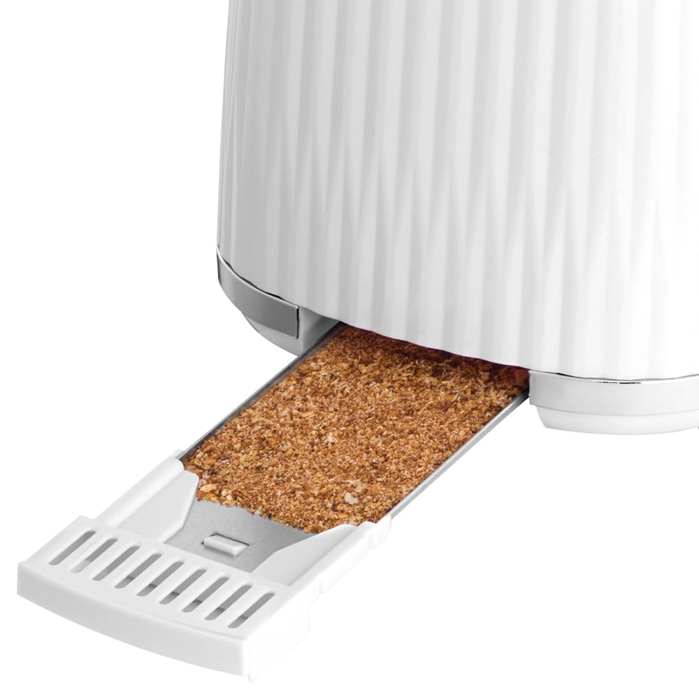 Russell Hobbs Tostapane 2 Fette (6 Gradi di Doratura, con Pinze, Scongela, Riscalda, Cancella Selezione, Vassoio Raccogli Briciole, Riscalda Panini Incluso, Esterno Testurizzato) Eden Bianco 27370-56
