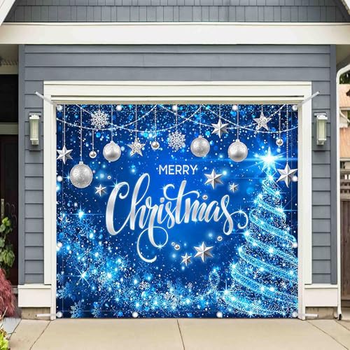 Bannière décorative porte de garage Luminora grand format bleu paillettes haut de gamme