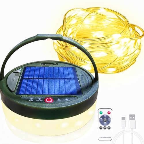 12m Solar Camping Lichtsnoer, Indmird 3600mAh 3-in-1 intrekbare camping string light afstandsbediening en USB oplaadbare draagbare waterdichte Campinglight voor wandelen tuin