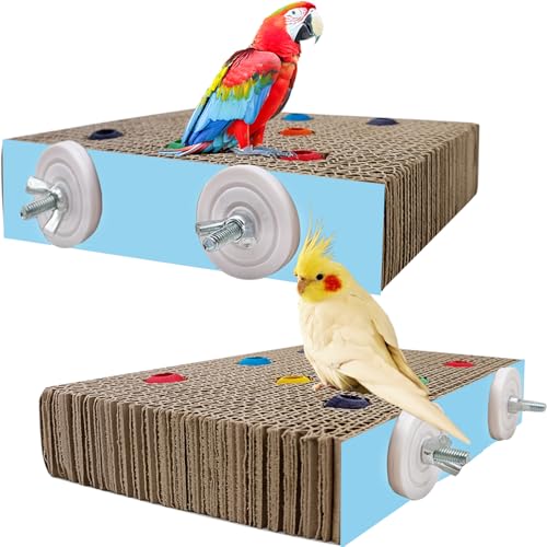 Image of 2PCS Bird Chew Toys Parrot Cardboard Perch for Cage Bird Resting Platform Stand with Colorful Beads Parrot Playground Exercise Toys Parakeets Cage Accessories for Conures, Budgies