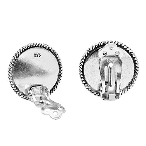 Classic 16 mm Round White Mother of Pearl Button .925 Sterling Silver Clip On Earrings3