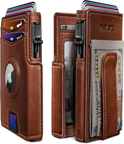 miyozi Airtag Wallet for Men,with Money Clip 10 Cards Metal Case Smart Slim Pop Up Credit Card Holder Flip with Magnetic Closure RFID Blocking wallet with Gift Box