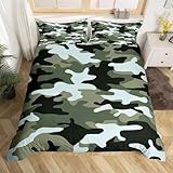 Homewish Boys Cartoon Camo Duvet Cover Set Full Size Army Green Camouflage Bedding Set 3pcs for Kids Men Youth Bedroom Decor Soldier Lover Comforter Cover Green Abstract Quilt Cover,2 Pillowcases