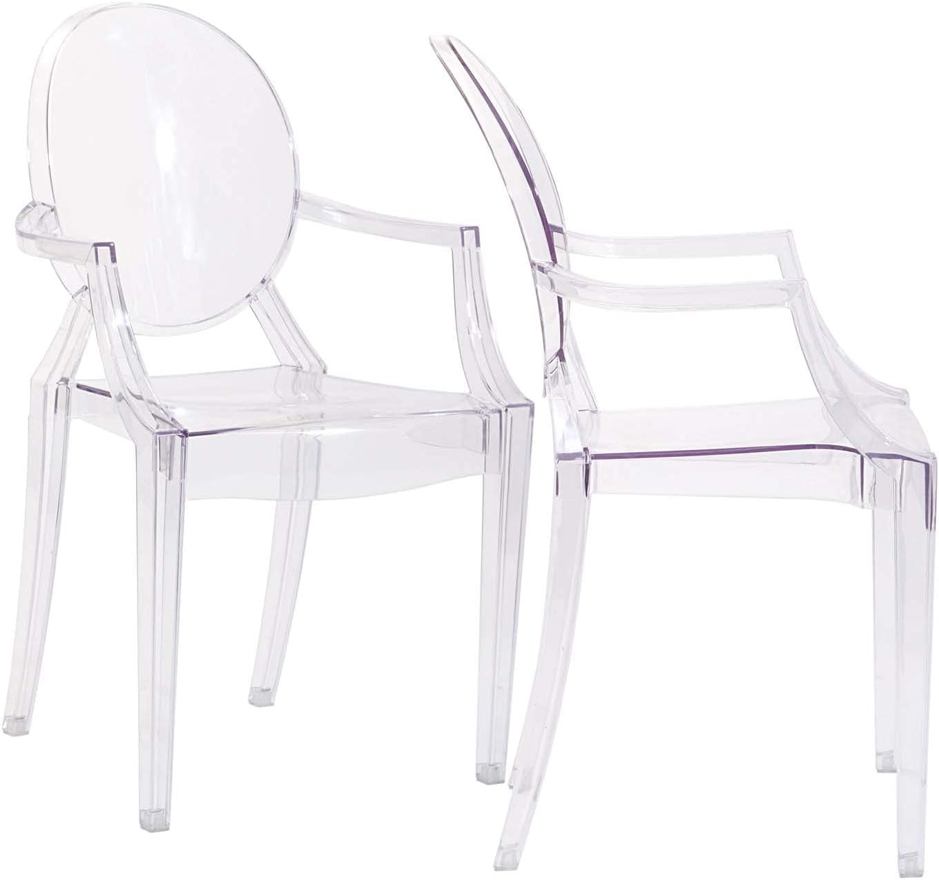Modway Casper Modern Acrylic Stacking Two Dining Armchairs in Clear