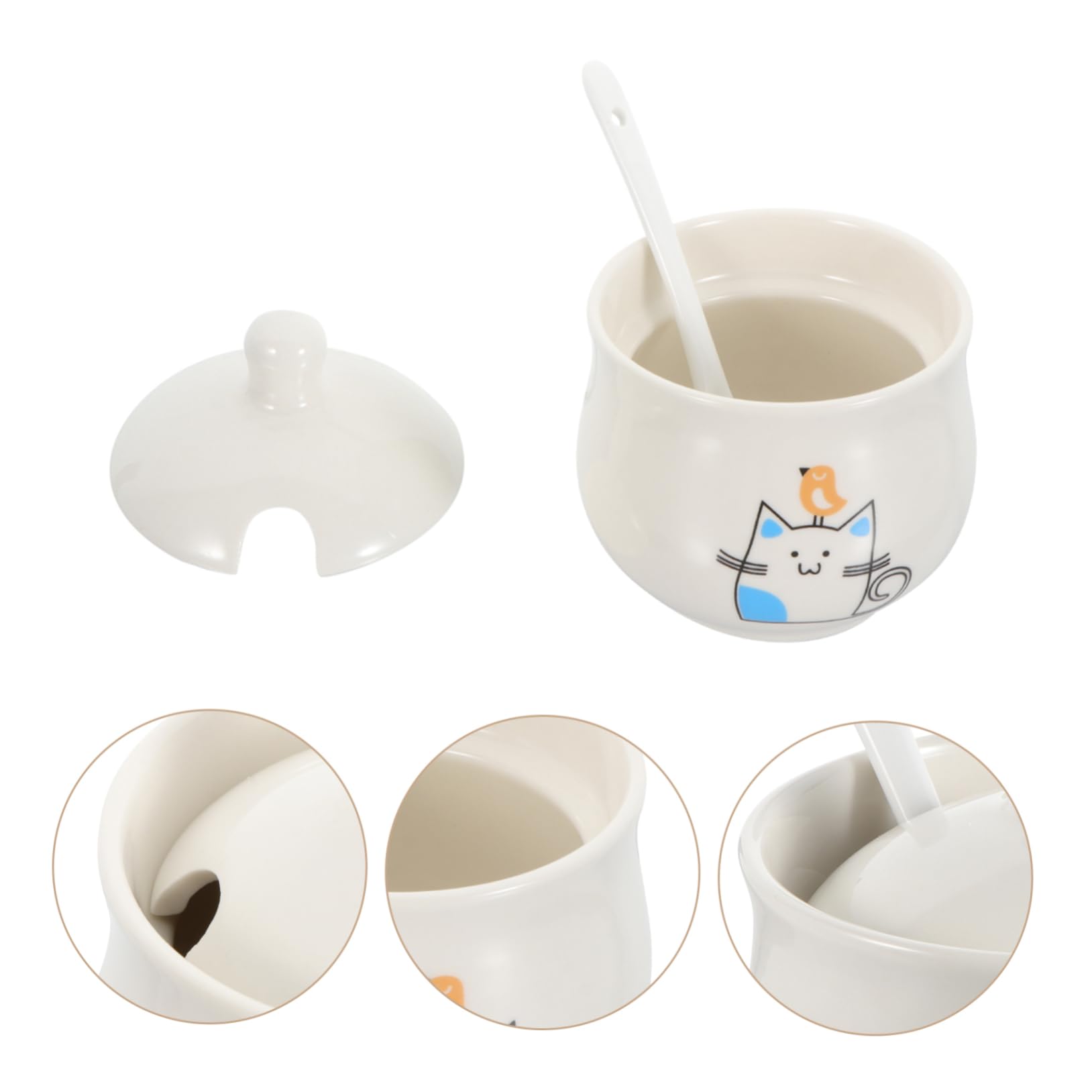 OUNONA 1Set Ceramic Spice Jar with Lid Kitchen Condiment Storage Pot for Pepper Salt and Seasoning Elegant Eared Design present for Housewarming and Friends