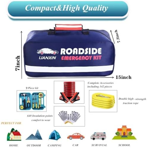 142 PCS Emergency Roadside Kit for Car ,Safety Car Kit with Jumper Cables - 4