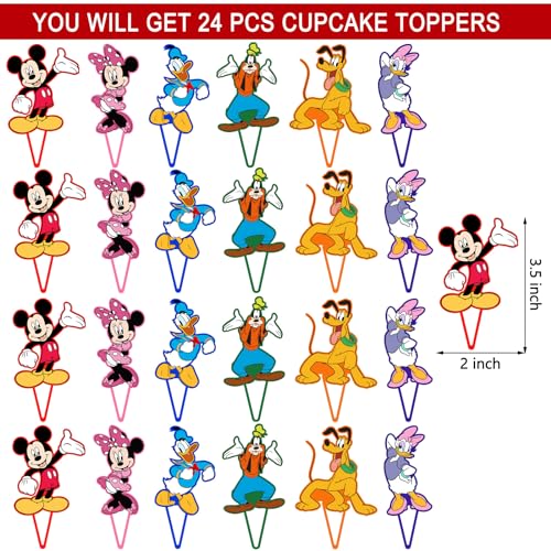 Mouse Birthday Party Supplies, 24PCS Cupcake Toppers Decorations for Mickey Party Supplies Decor - Thumbnail 2