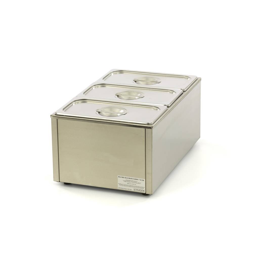 Bagnomaria con Rubinetto incl. Set 3X 1/3 GN Elettrico - Acciaio Inox - Professionale - con Contenitori Gastronorm - Mantiene Caldi Gli Alimenti