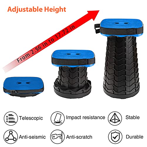 Image of Outward Gear Portable Collapsible Stool Set - Heavy Duty Square Foldable Stool + Thick Seat Cushion - 550lbs Load Capacity for Camping Travel Picnic Gardening (Blue /Black)