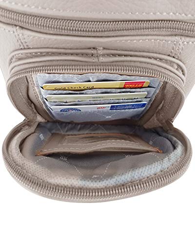 Roma Leathers Genuine Cross Body Purse Bag, Multi-Pocket (Beige)4