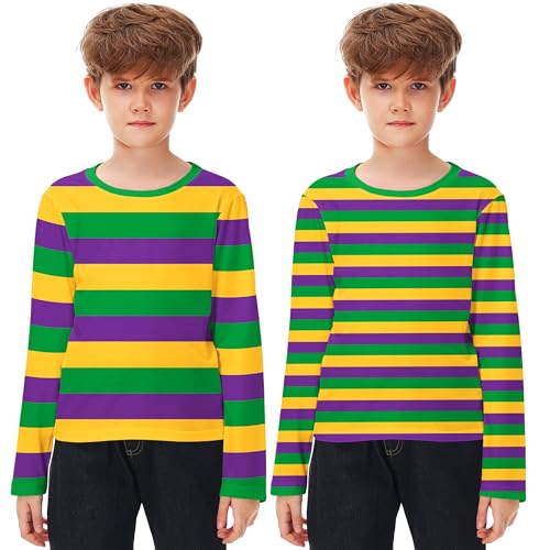 Image of Remimi Kids Striped Shirts Long Sleeve Boys Girls Crew Neck Holiday Tshirts 3-14 Years